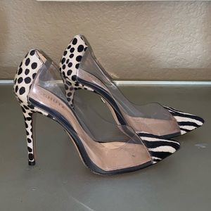 Schutz animal print heels with clear lucite